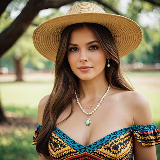 Woman in Straw Hat with Colorful Dress Outdoors