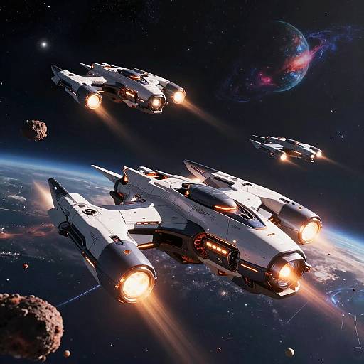 Anime Starships Exploring Uncharted Galaxy