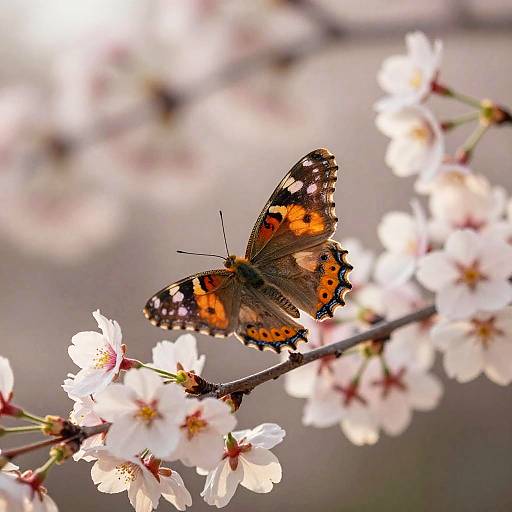Butterfly on Cherry Blossom Branch