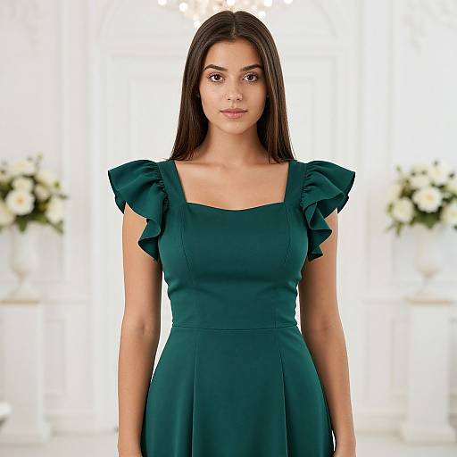 Elegant Emerald Dress in Wedding Hall