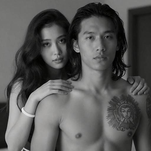 Intense Black-and-White Tattooed Couple Portrait