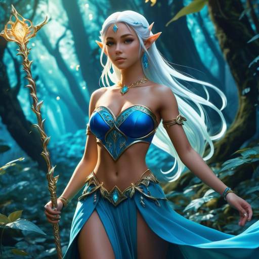 Fantasy Elf Sorceress in Enchanted Forest