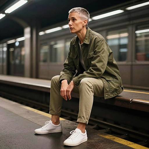 Salt-and-Pepper Nonbinary Metro Commuter Portrait