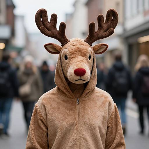 Person in Reindeer Costume on Street