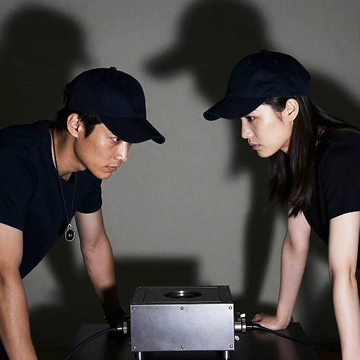 Intense Duo in a Shadowy Room