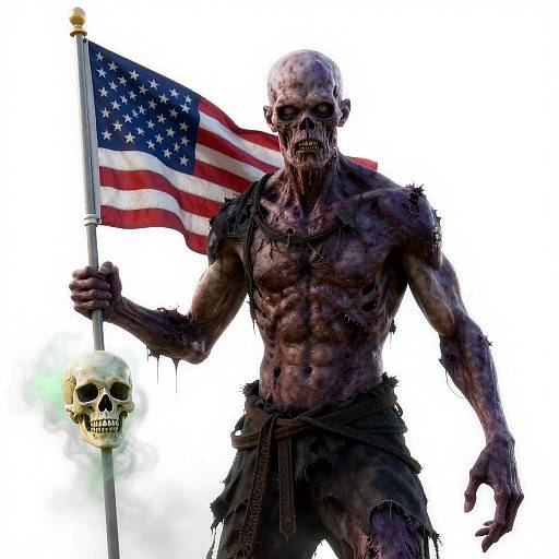 Muscular Zombie with American Flag and Skull