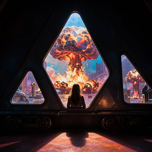 Woman Gazing Through Triangular Train Window