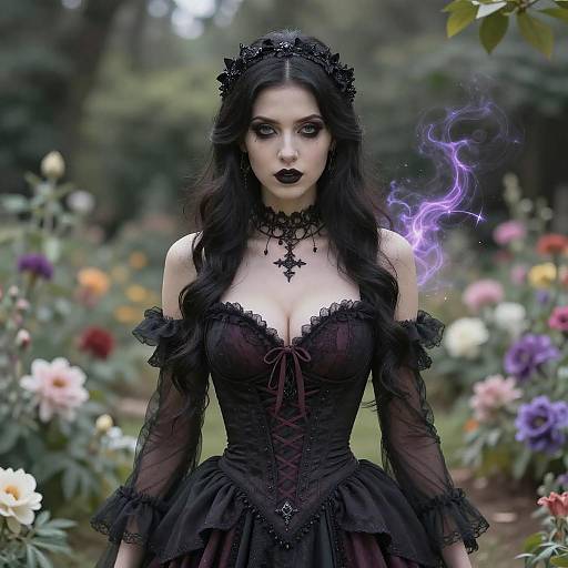 Gothic Female Character in Floral Garden