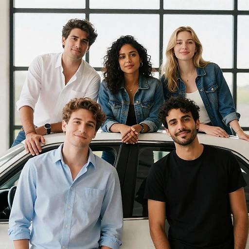 Casual Group Portrait on White Car
