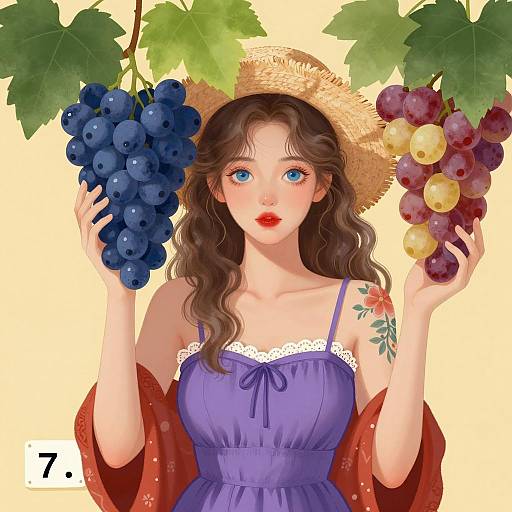 Young Woman Holding Blue and Red Grapes