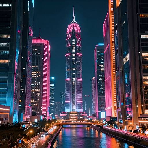 Futuristic Neon Cityscape at Night