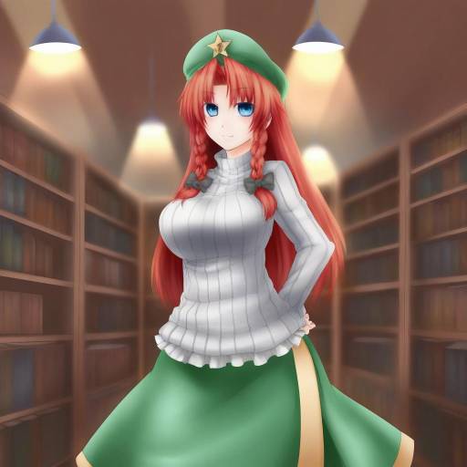 Anime Girl in Library with Green Beret