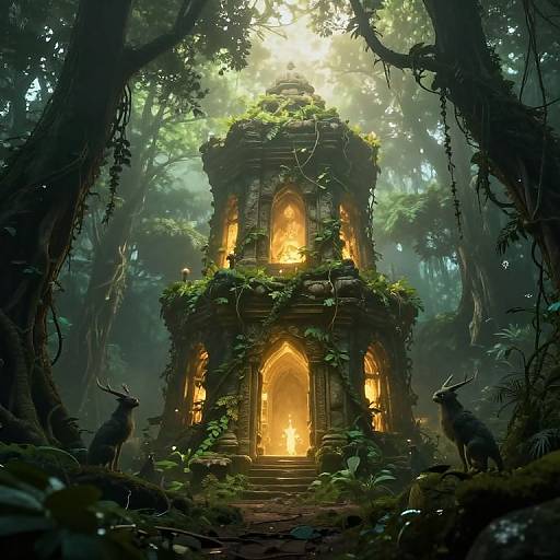 Mystical Forest with Glowing Ancient Ruins
