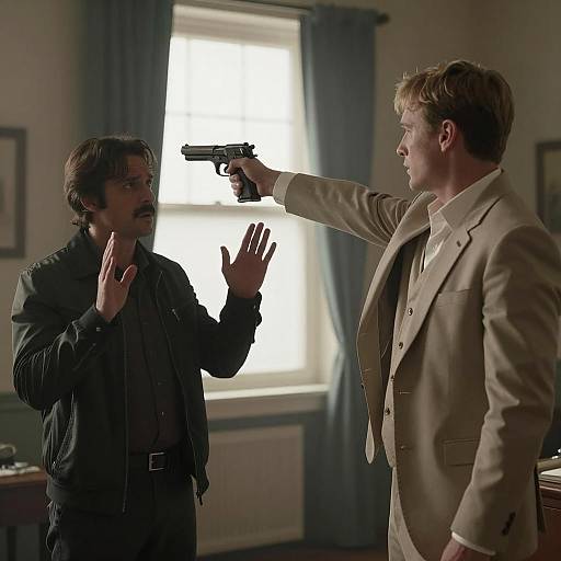 Tense Confrontation in a Dim Room