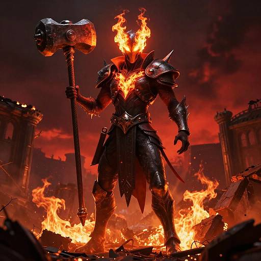 Harbinger of Chaos in Burning Ruins