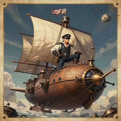 Steampunk Airship Captain and Sky Leviathan