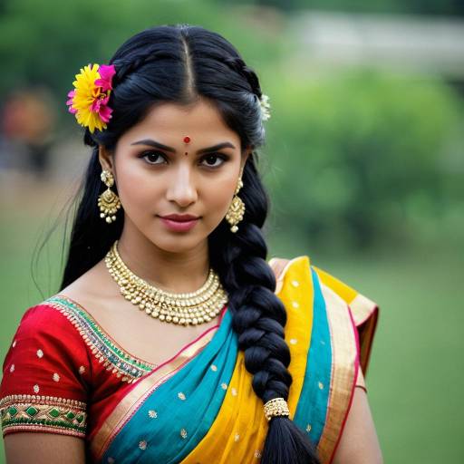 Young Woman in Multicolor Half Saree with Jewelry