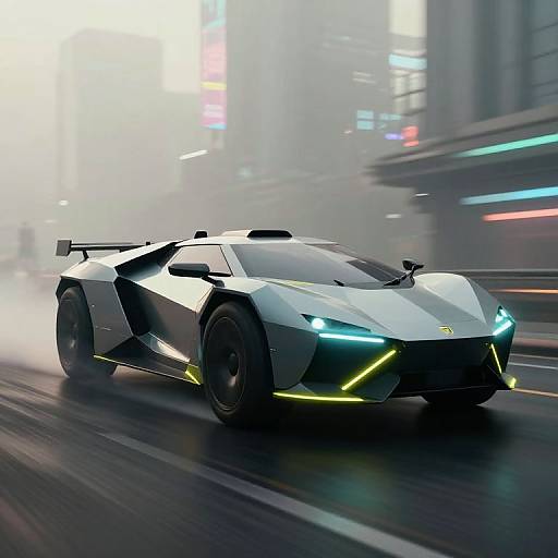 Bold Military Vehicle in Foggy Cyberpunk City