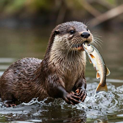 North American River Otter Catching Fish