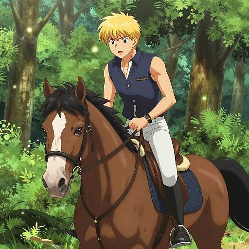 Blonde Rider Through Forest Adventure