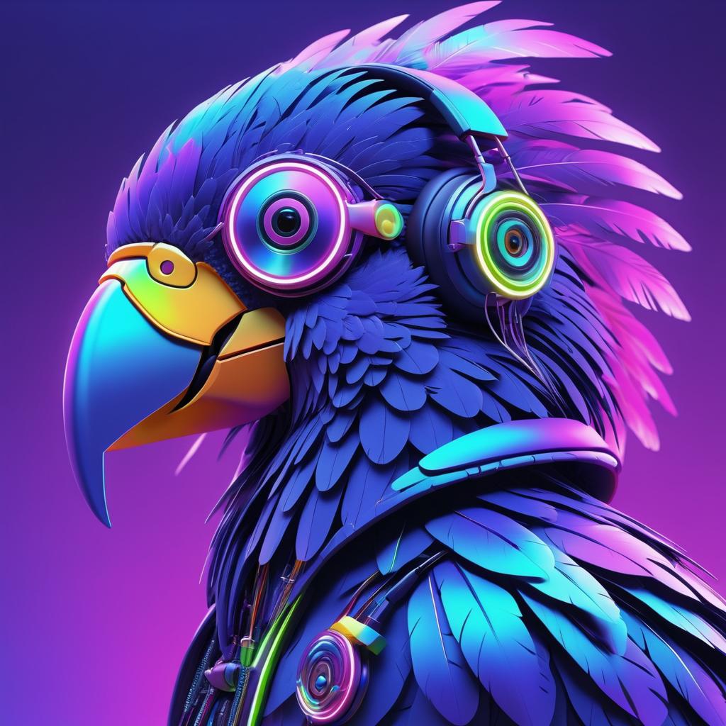 Futuristic Neon Parrot 3D Render