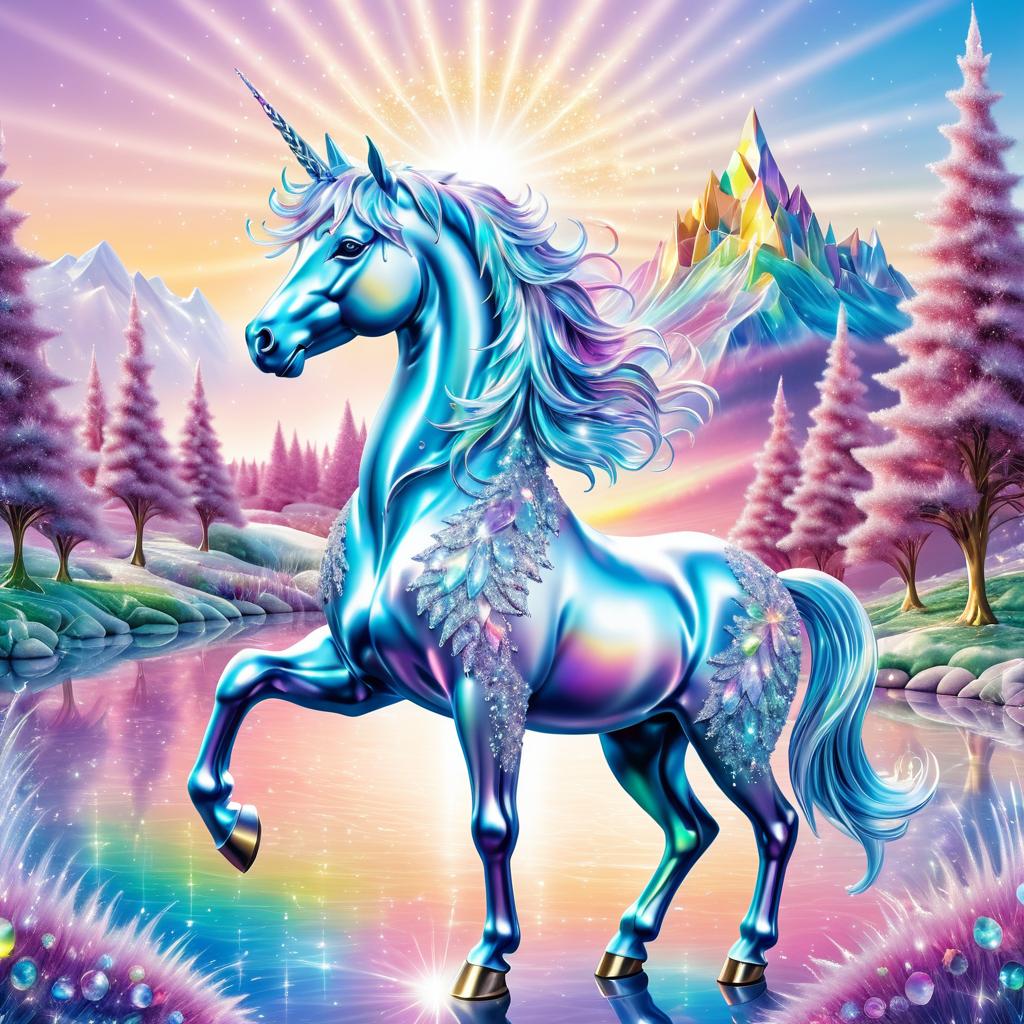 Shimmering Gemstone Unicorn in Fantasy Landscape