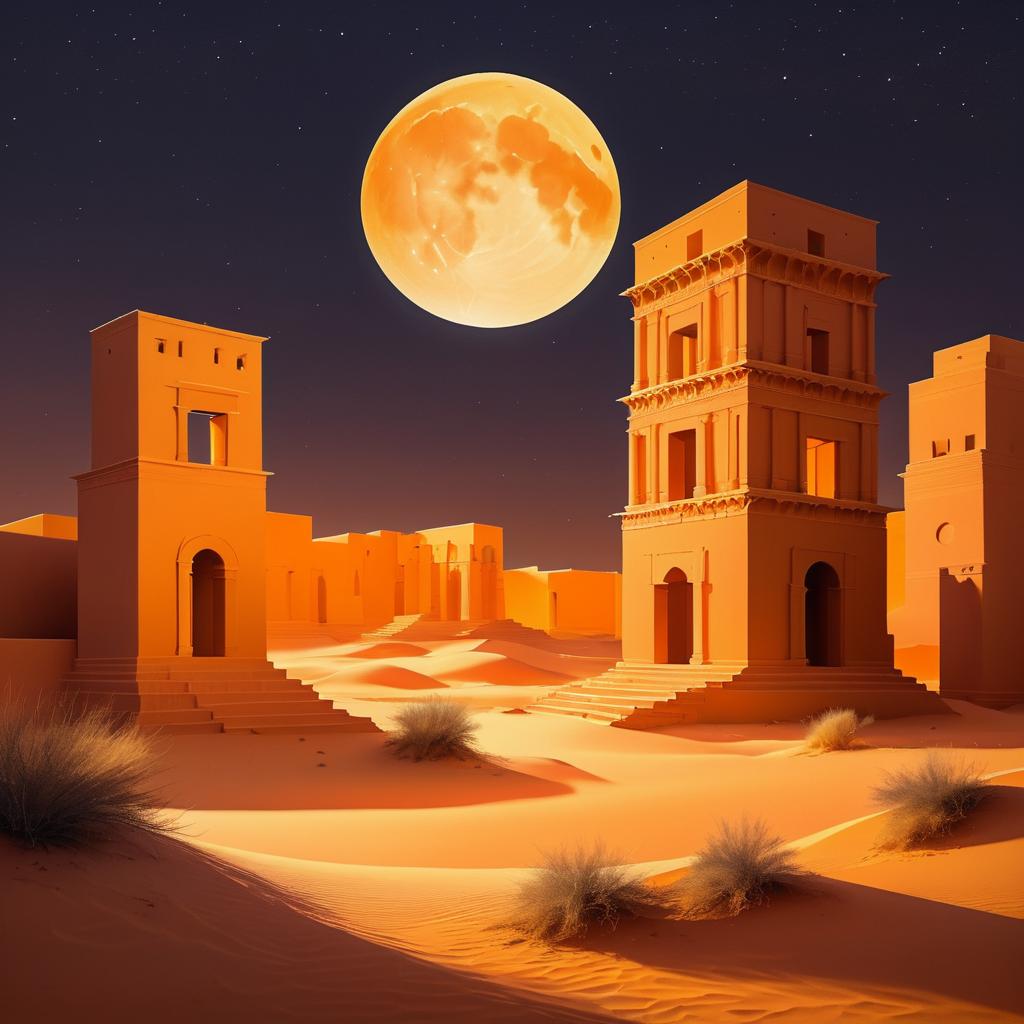 Moonlit Ancient Ruins in the Desert