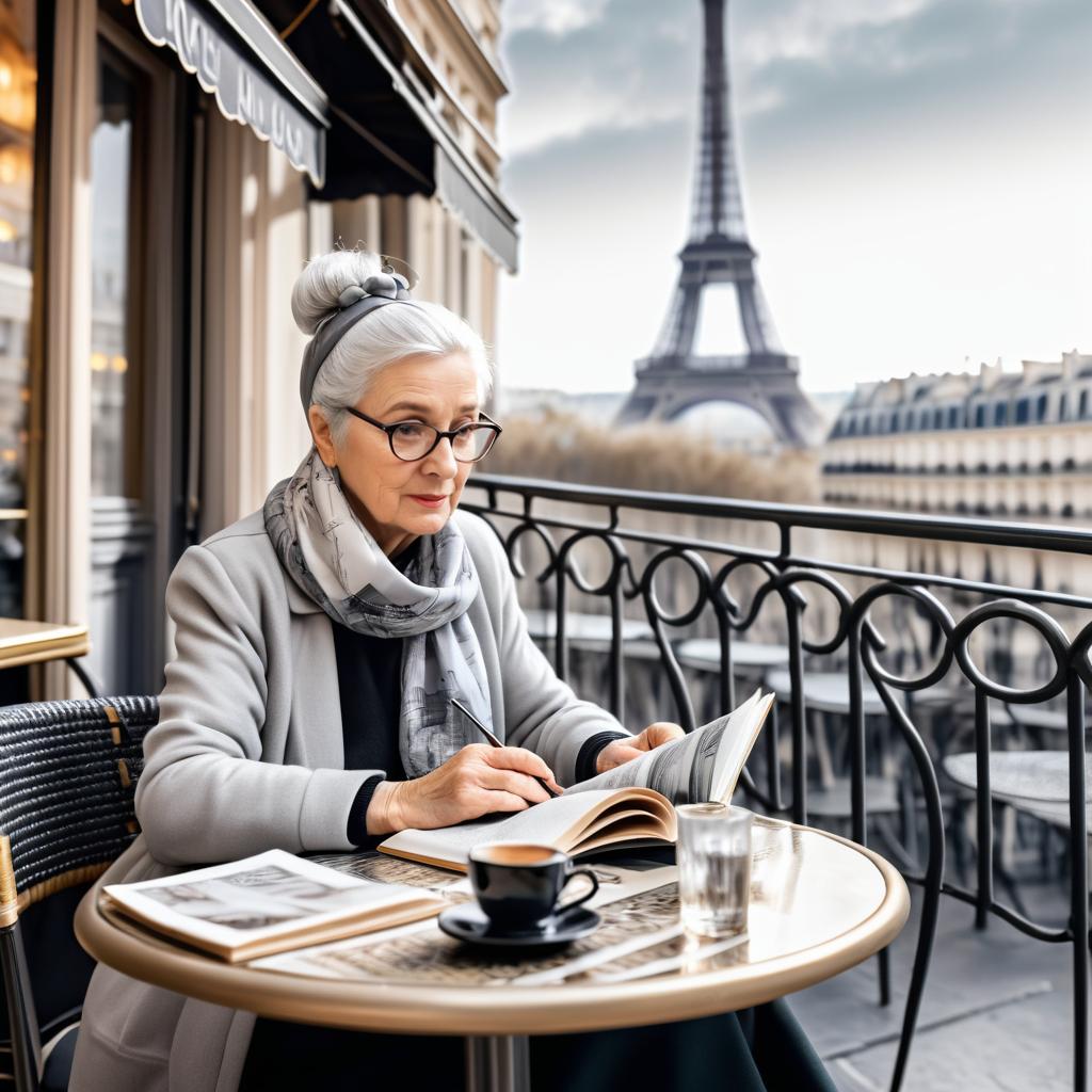 Charming Elderly Woman in Paris Café