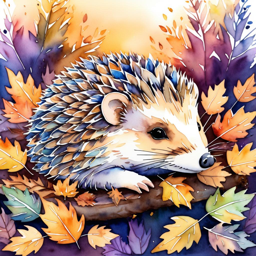 Charming Sleepy Hedgehog in Watercolor