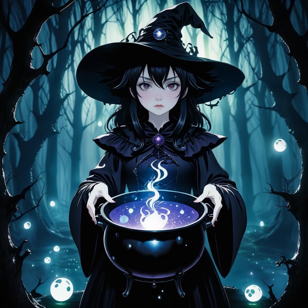 Sinister Witch in Dark Enchanted Forest