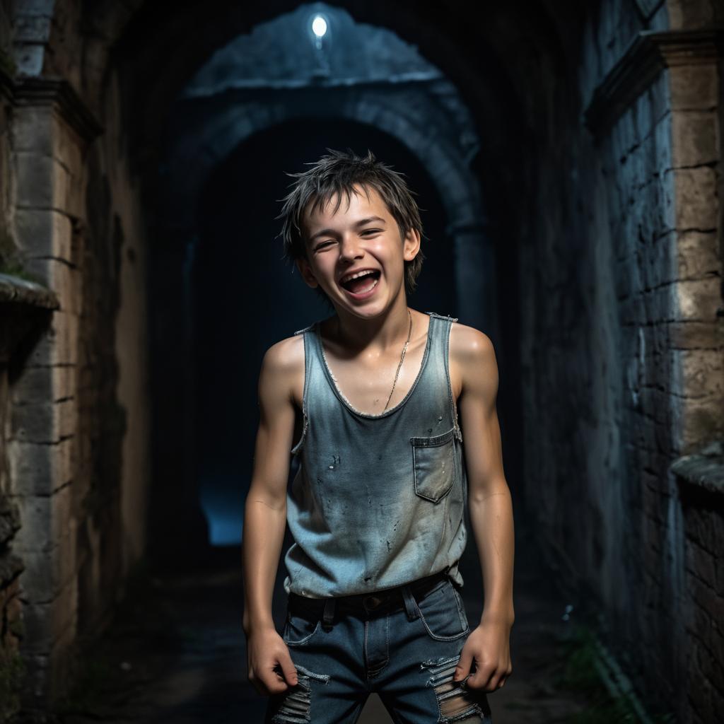 Psychotic Boy in Dark Castle Setting