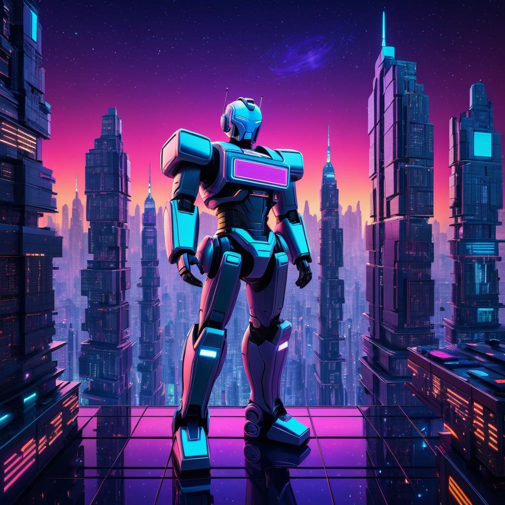 Futuristic Robot in Neon Megalopolis