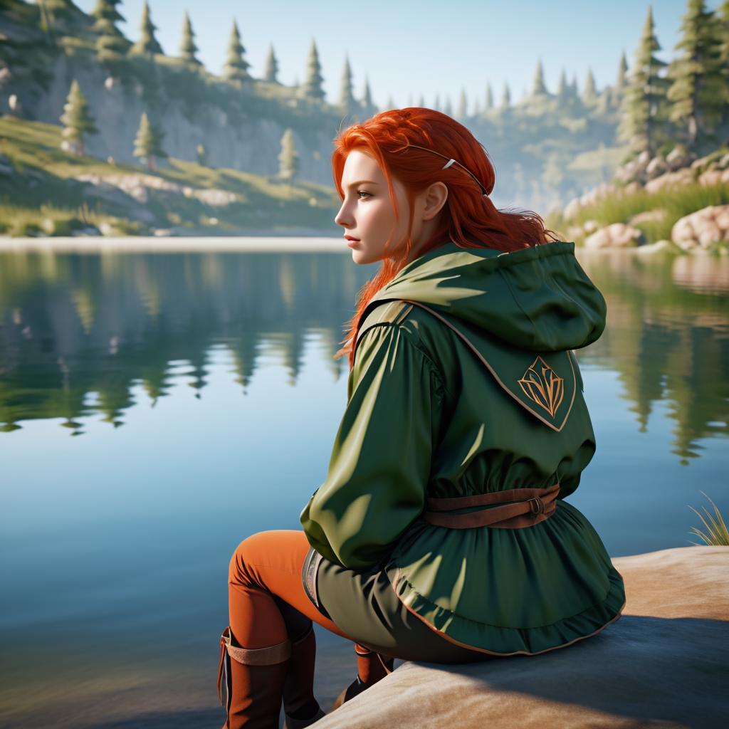 Majestic Redhead Elf Warrior by Lake