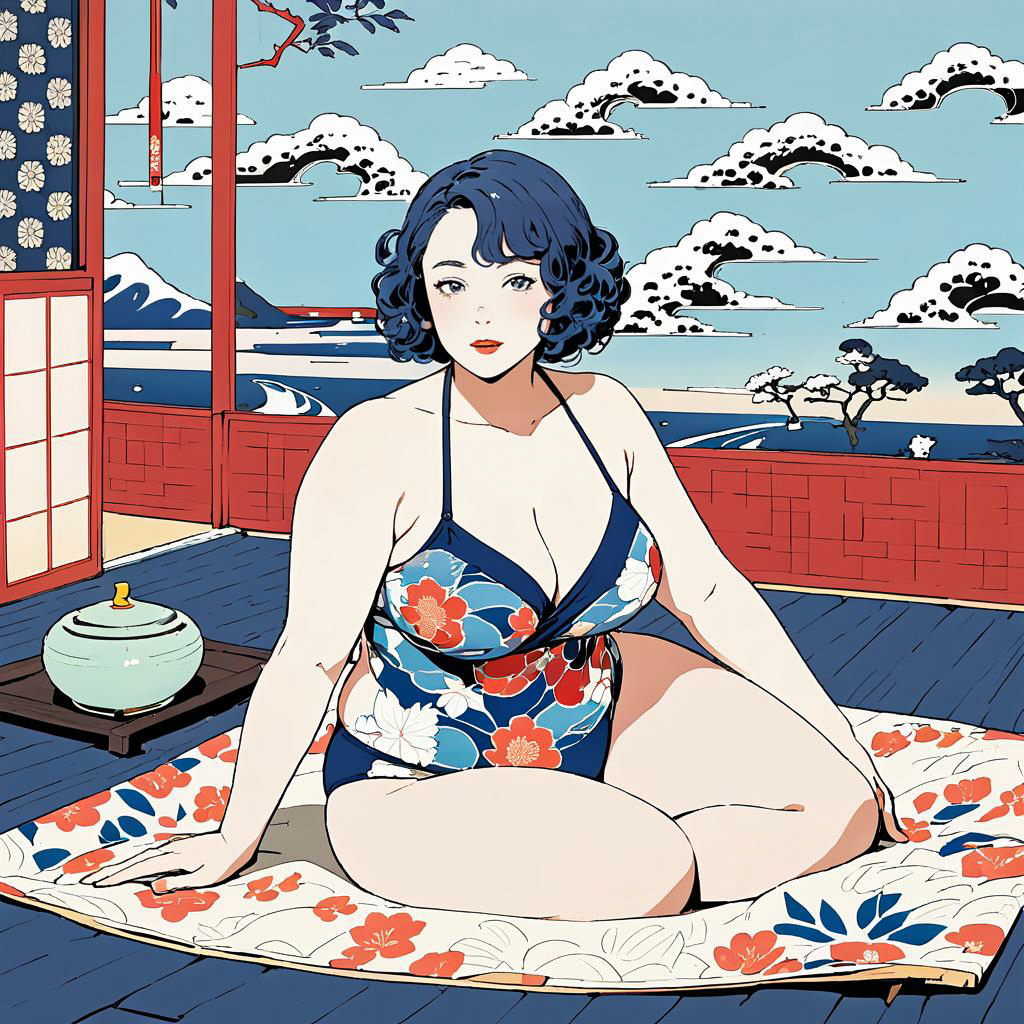 Ukiyo-e Inspired Sunbather in Arctic Blue