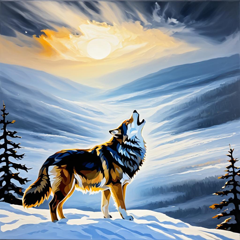 Dramatic Wolf Howling in Snowy Landscape