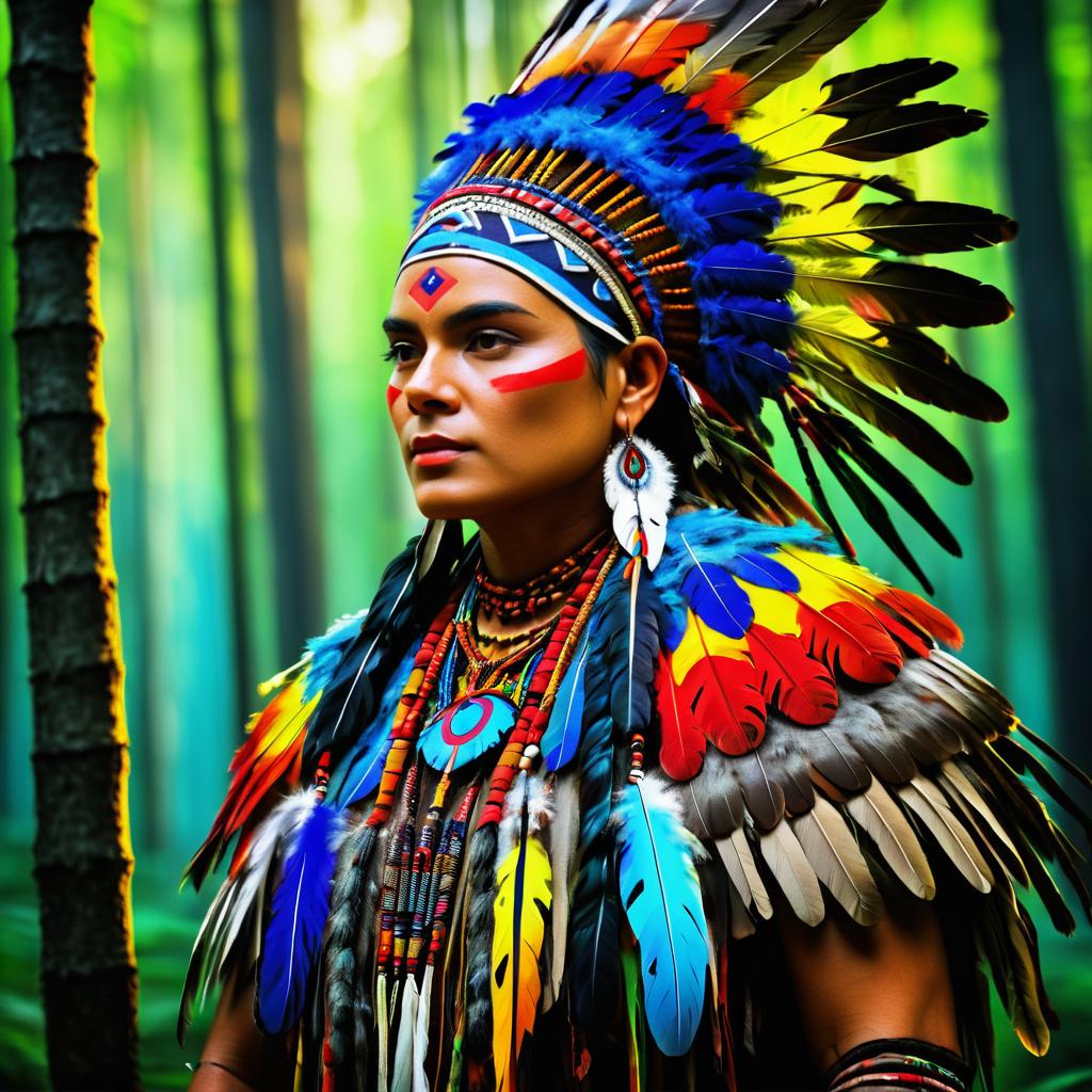 Vibrant Tribal Shaman in the Woods