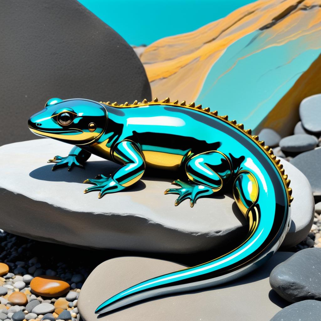 Retro-Futuristic Chrome Salamander Art