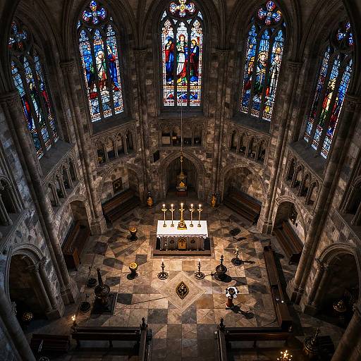 Top-Down View of Medieval Gothic Church Interior