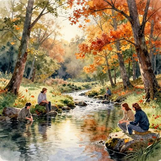 Ethereal Autumn Pond Watercolor