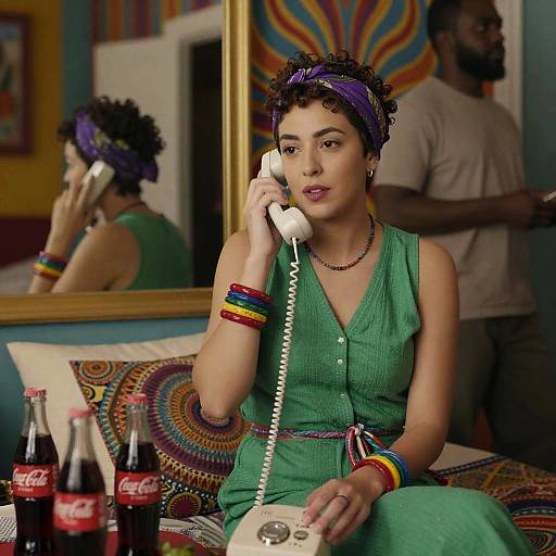 Vibrant Portrait of Woman on Phone