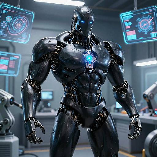 Black Muscle AI Robot in Lab