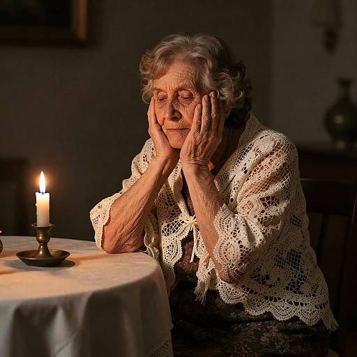 Elderly Woman in Candlelit Room