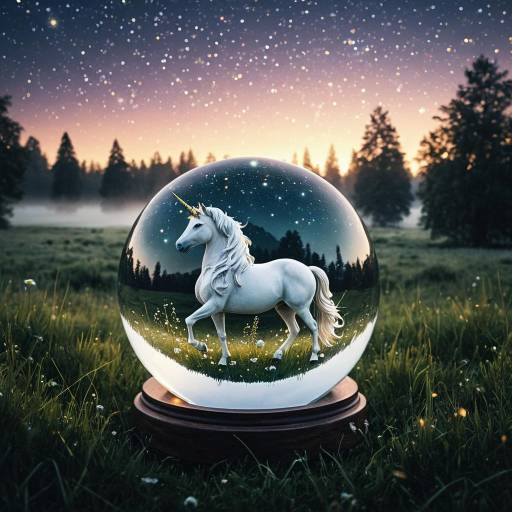 Enchanted Unicorn in Crystal Ball Scene Enchanted Unicorn in Crystal Ball Scene