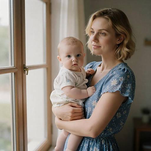 Calm Mother and Baby in Window Light