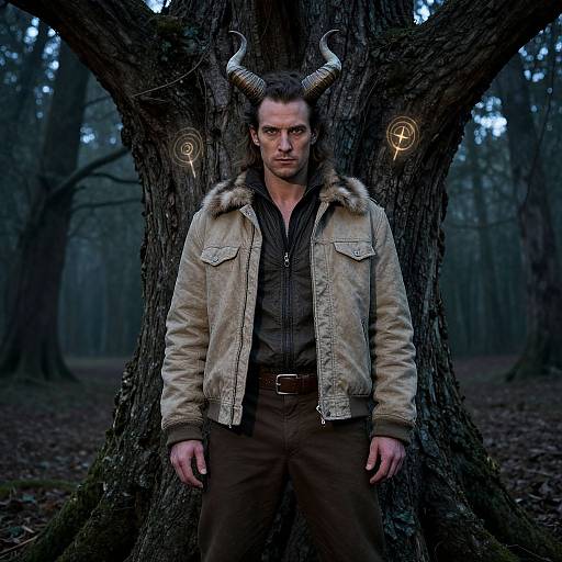 Mysterious Horned Man in Enchanted Forest