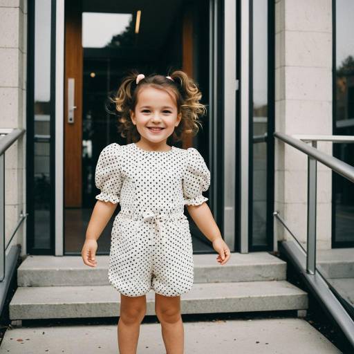 Smiling Toddler Girl in Polka Dot Romper Outdoors