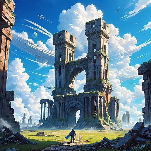 Ruined Sci-Fi Buildings Under Blue Sky