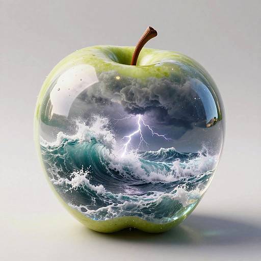 Surreal Transparent Apple with Miniature Sea