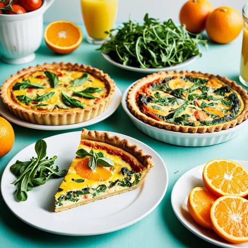Colorful Quiche Breakfast with Oranges and Arugula