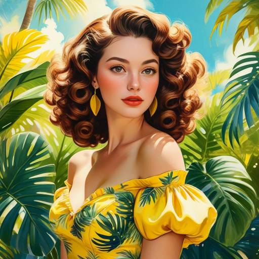 Vintage Woman in Tropical Dress